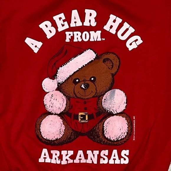 Vintage 80s A Bear Hug From Arkansas Xmas Ugly Sweater Party Sweatshirt - Picture 2 of 5
